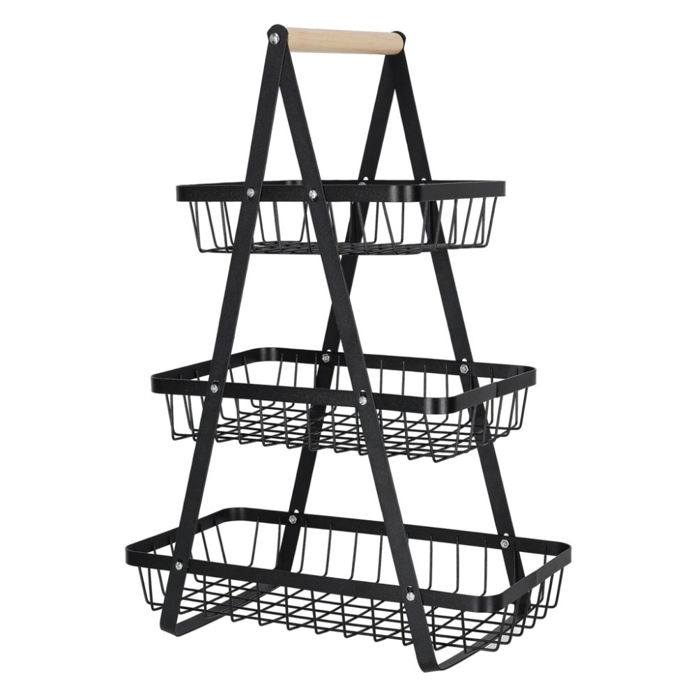 3-Tier Fruit Basket for Kitchen Counter, Metal Vegetable Stand, Black (2)