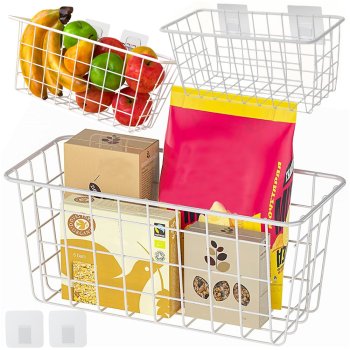 Hanging basket metal organizer hanging shelf white strong