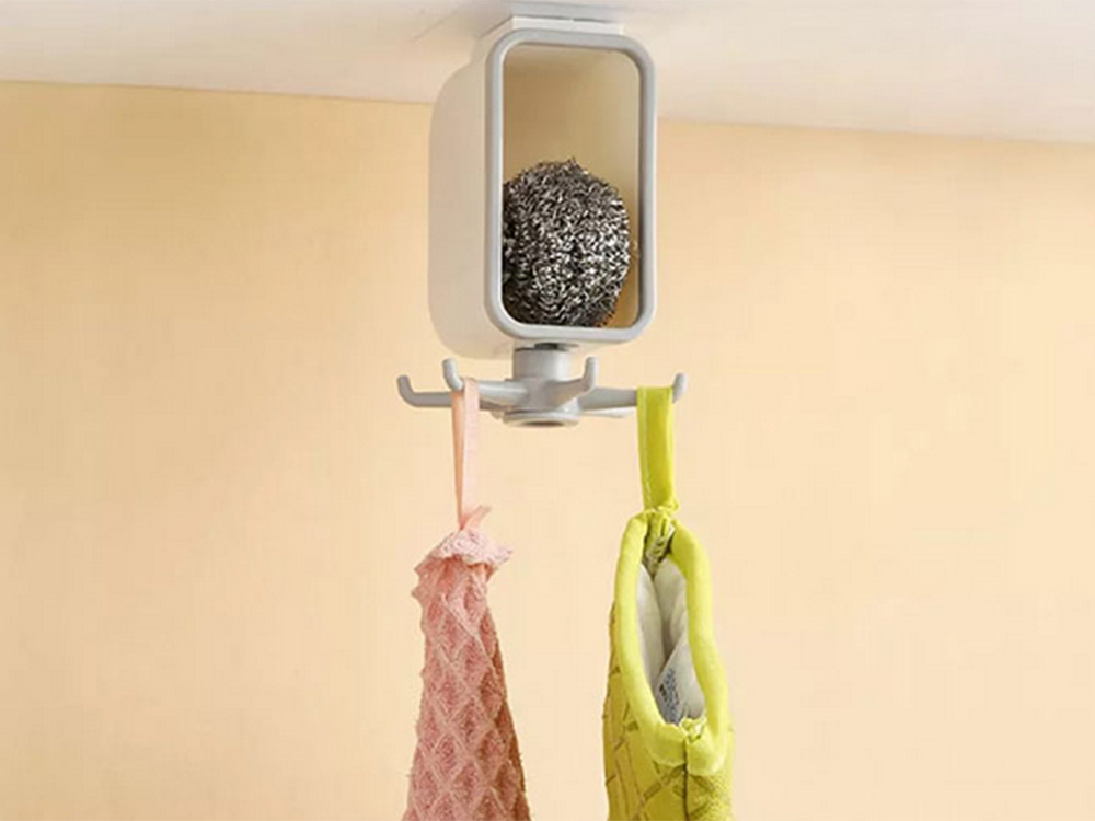 Rotating Kitchen Hanger with Container and Hooks (4)