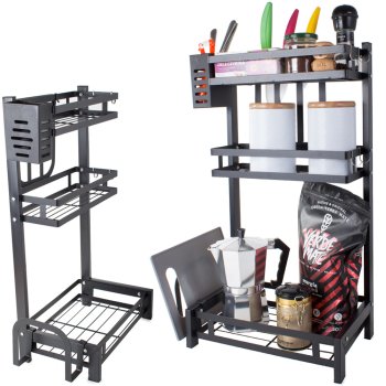 3-Tier Kitchen Counter Organizer, Standing Spice Rack, Loft Style, Black