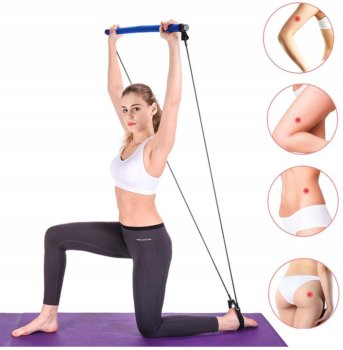 Rubber Bands with Cross Bar for Pilates Yoga Fitness, Blue