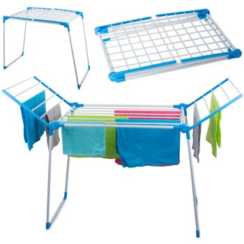 Large foldable clothes drying rack white blue