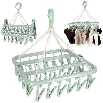 Laundry drying rack for socks underwear 32 clothespins blue