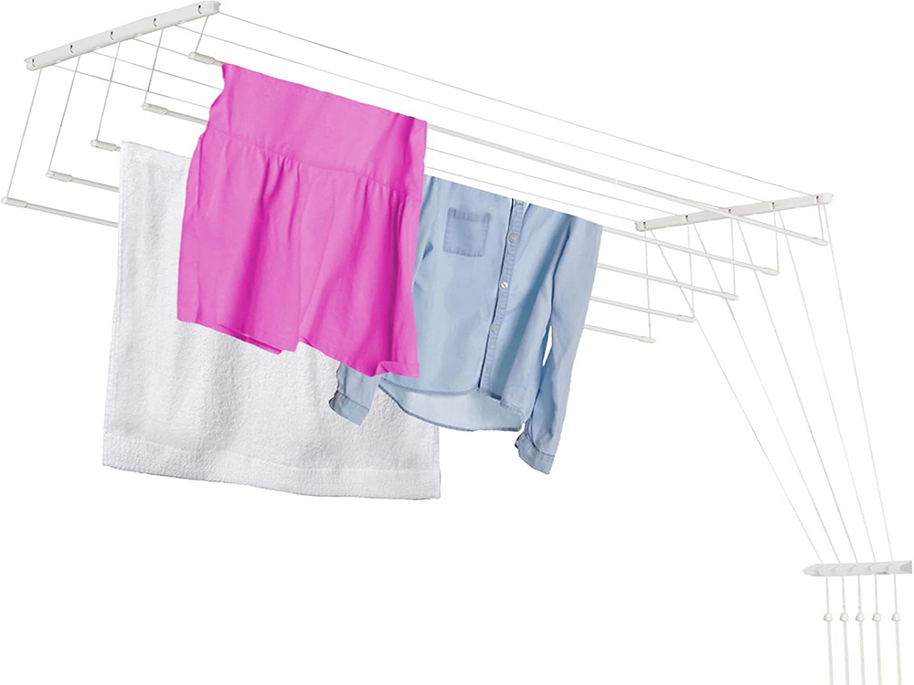 Ceiling clothes dryer with 5 rods 180 cm for bathroom or balcony white (0)
