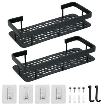 Aluminum Bathroom Shelves, Wall Mounted No-Drill Organizer, Set of 2