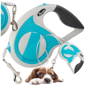 Automatic dog leash 5m, strong up to 20kg, with lock, blue