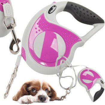 Automatic dog leash 5m, strong up to 20kg, with lock, pink