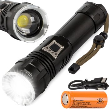 Tactical Military Flashlight Bailong LED CREE XHP160 with Zoom and Power Bank