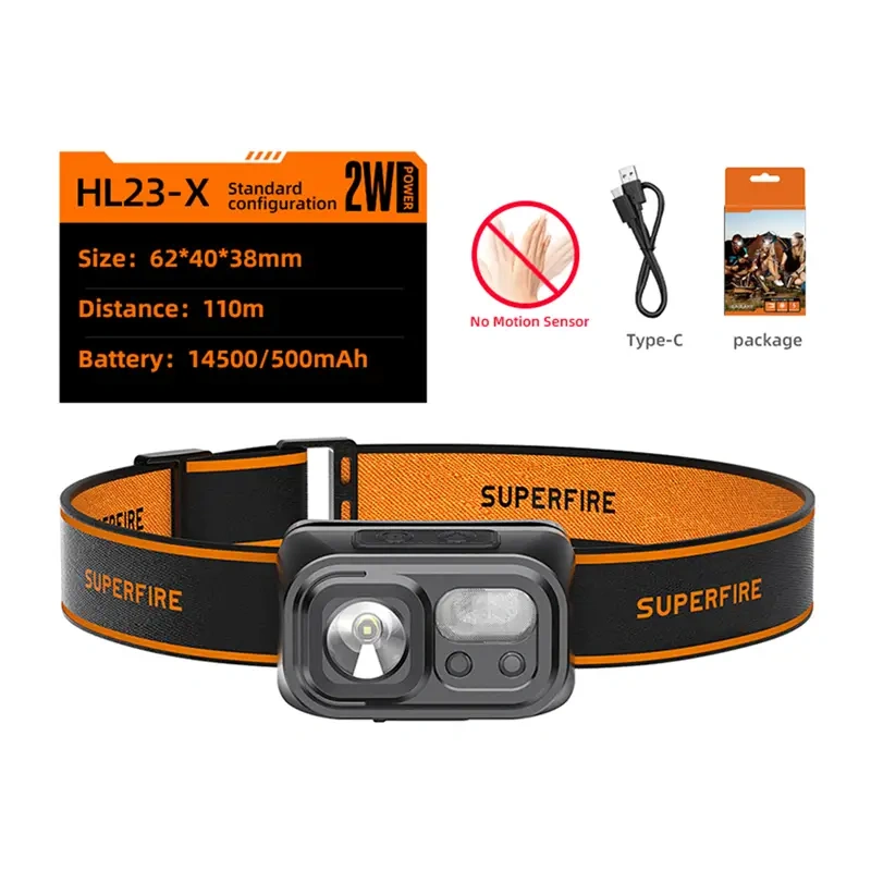 Headlamp Flashlight Superfire HL23-X 120lm USB-C