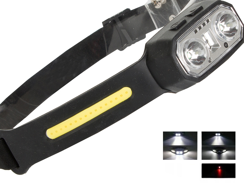 LED headlamp with sensor, rechargeable, COB, black (3)