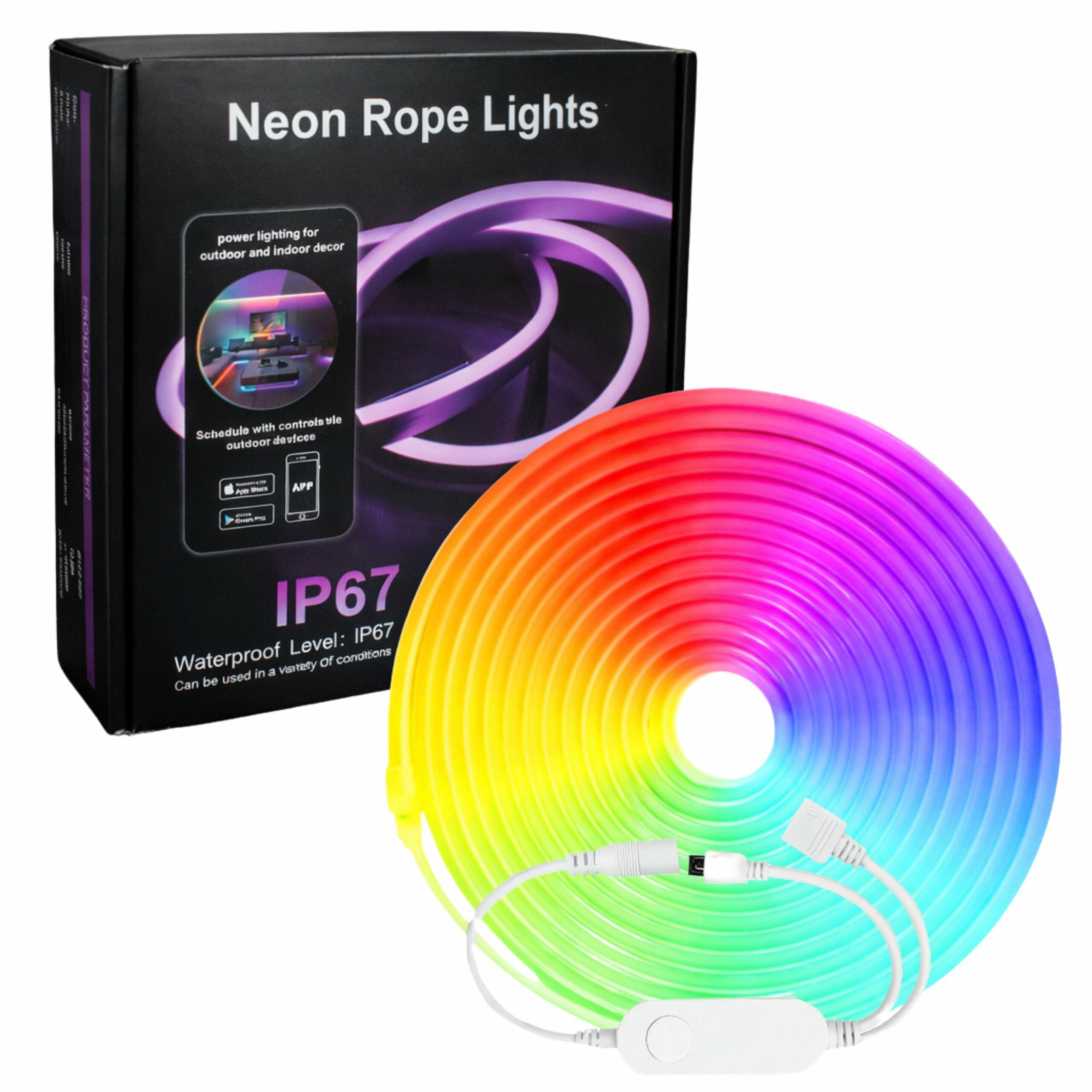 15m RGB LED Neon Strip Light with Remote and App Control