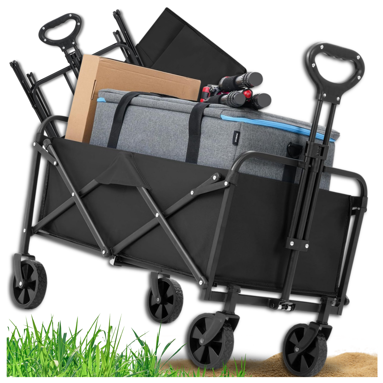 Large Folding Wagon Cart for Camping and Beach, 100 kg Capacity