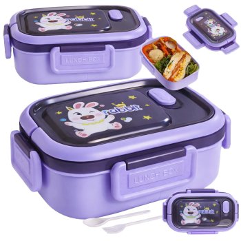 Bento Lunch Box with 3 Compartments and Utensils, Leakproof Meal Prep Container, Purple