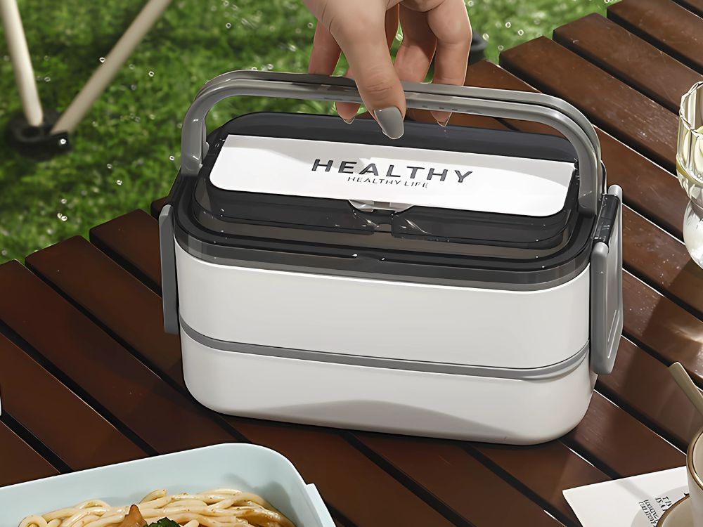 Stackable Bento Lunch Box with Compartments and Utensils XXL 1400ml, White (0)