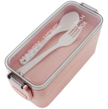 Lunchbox with Compartments and Cutlery, 750 ml, Pink