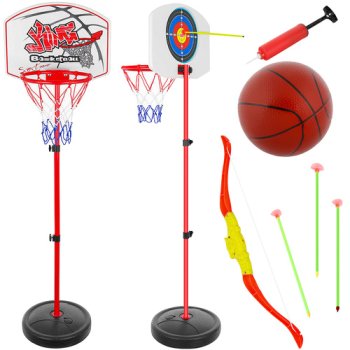 Kids Basketball Hoop Basket with Stand and Ball + Archery Game Set Darts, 2in1