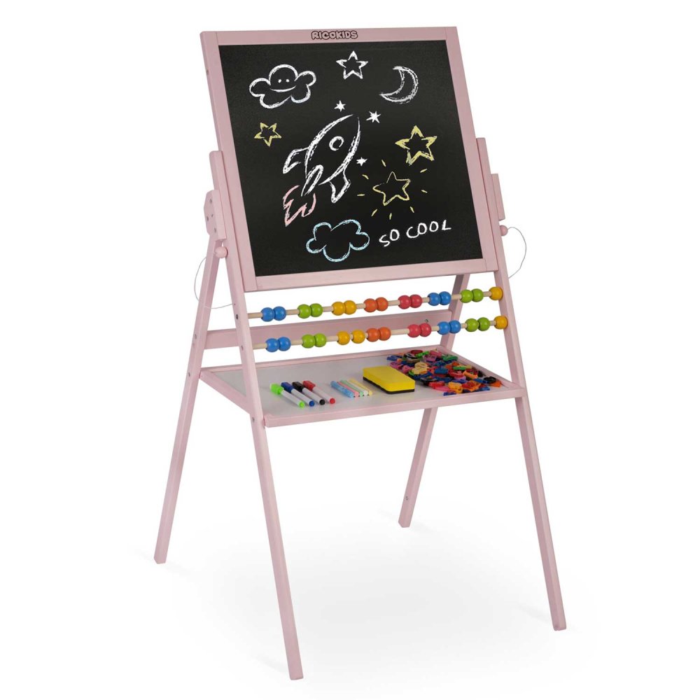 Ricokids Double-Sided Magnetic Art Easel for Kids, Pink (1)