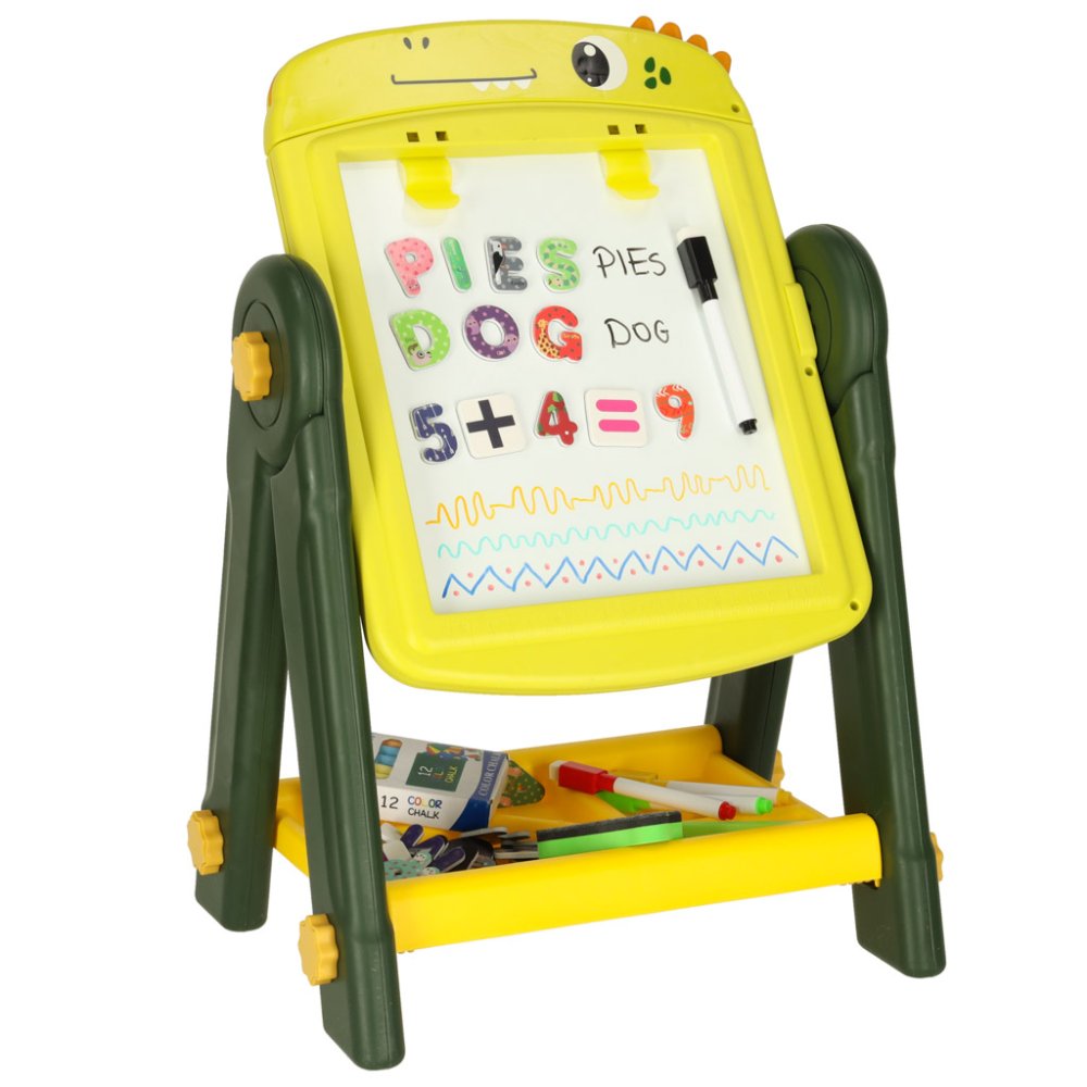 Double-sided Magnetic Dry Erase Board for Kids with Chalk, Dinosaur Design (1)