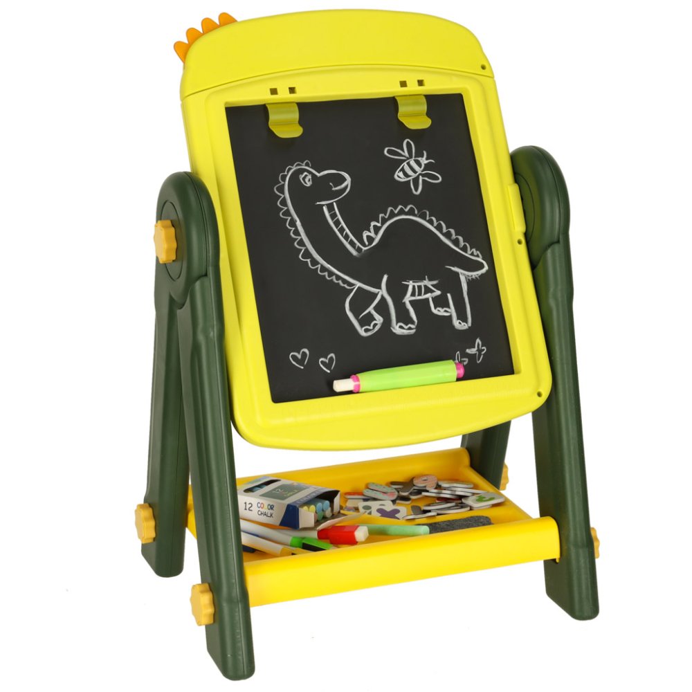 Double-sided Magnetic Dry Erase Board for Kids with Chalk, Dinosaur Design (0)