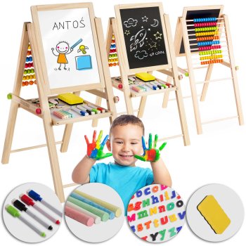 Ricokids Foldable Double-Sided Kids Easel with Magnetic Whiteboard & Chalkboard