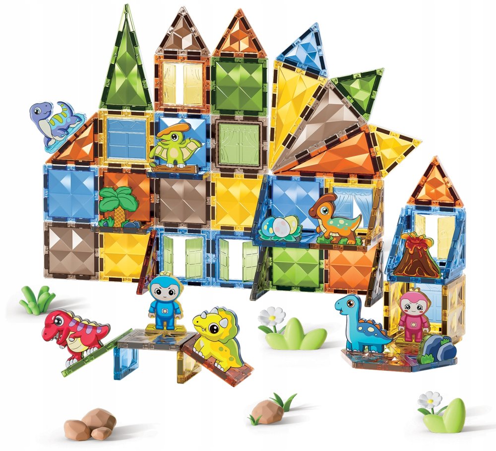 Kids Toy Magic Magnetic Blocks, Set of 90 Elements, Dinosaur Paradise (7)