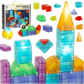 Magnetic construction set for kids with glowing 3D elements, 64 pieces