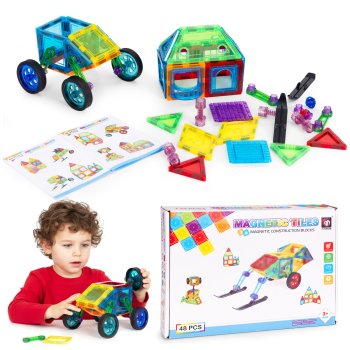 Magnetic Building Blocks 48 Piece Construction Toy Set for Kids House Car