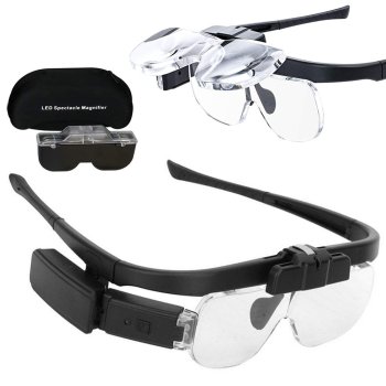 Head Magnifier Glasses with LED Light & Interchangeable Lenses, 4.5x, Black
