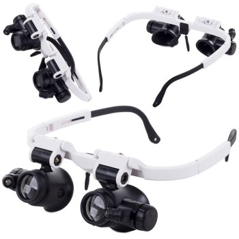Watchmaker Headset Magnifier with LED Light 8x 23x, White-Black