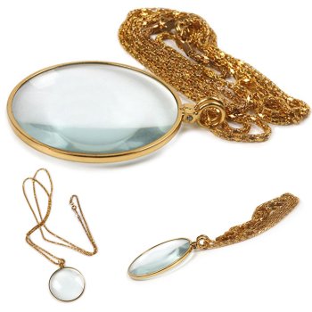 Elegant Magnifying Glass Necklace Pendant for Reading 5x, Gold