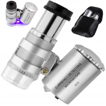 60x Pocket Microscope Jeweler's Loupe with LED and UV Light