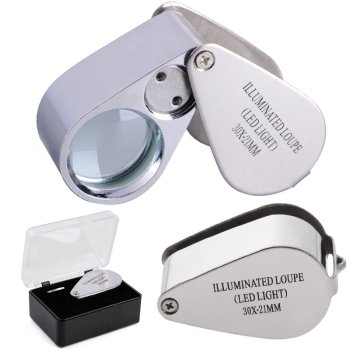 30x Jeweler's Loupe with 2 LED Lights, Folding Pocket Magnifier for Jewelry and Coins