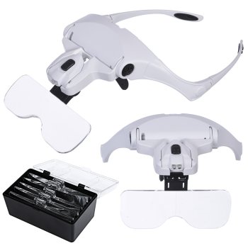 Head Magnifier Glasses with 2 LED Lights and 5 Lenses up to 3.5x