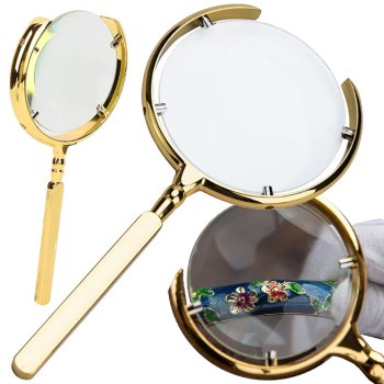 Large 6x Handheld Magnifying Glass for Reading and Hobbies, Gold