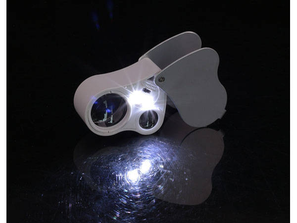Folding Jeweler's Loupe 25x 50x with LED and UV Light, Silver (3)
