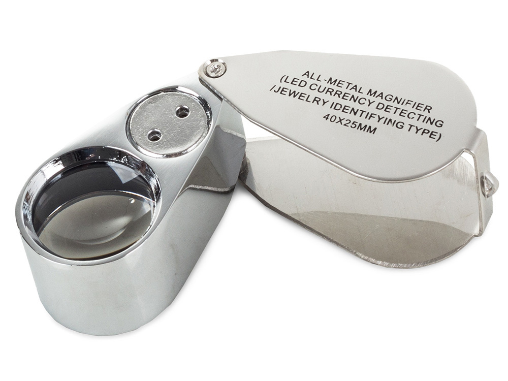 Folding 40x Jeweler's Loupe Magnifier with LED and UV Light, Silver (0)