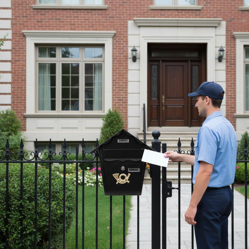 Wall Mount Mailbox ModernHome Locking Galvanized Steel Letterbox, black (1)