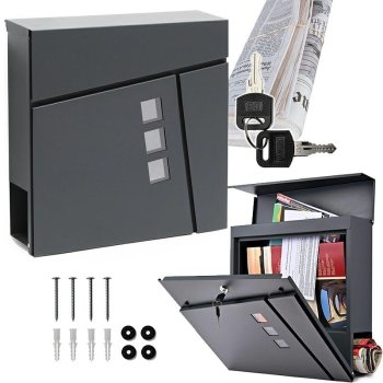 Modern Wall Mounted Mailbox with Newspaper Holder, Anthracite