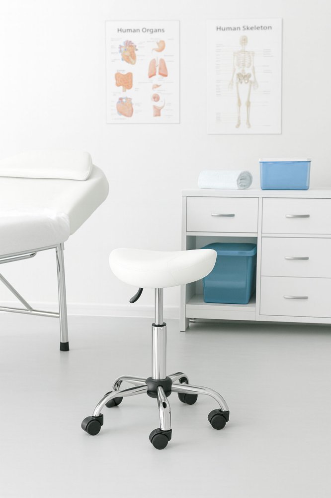 ModernHome Adjustable Swivel Saddle Stool with Wheels, White (1)