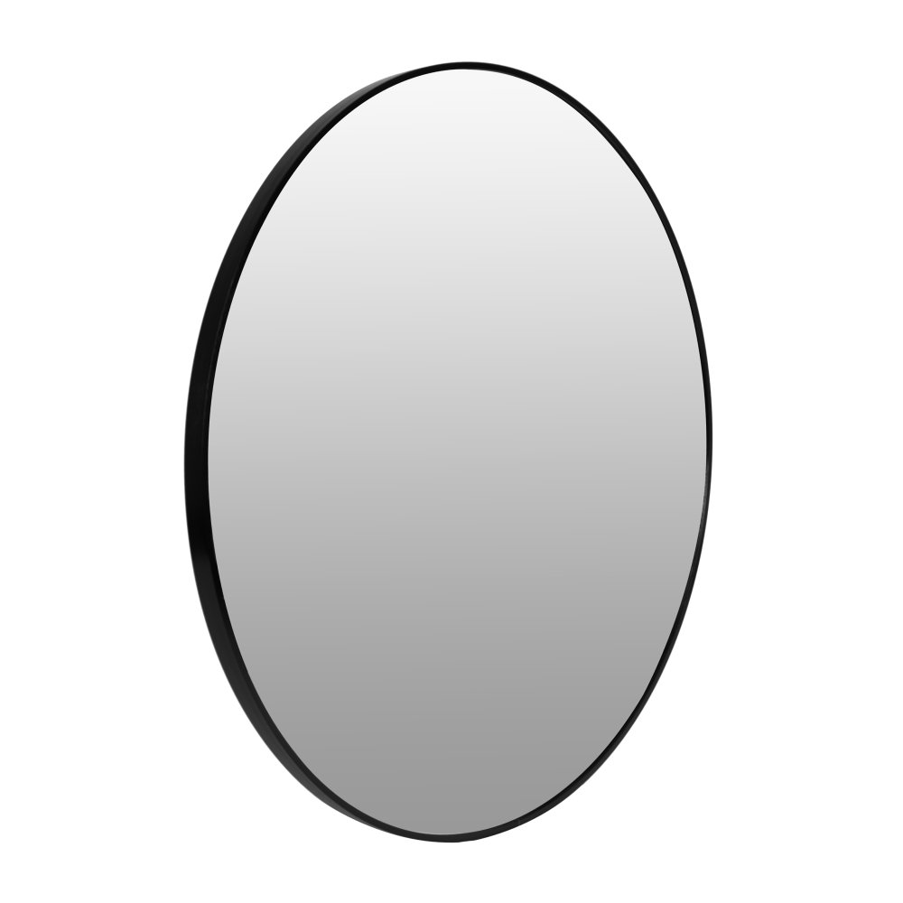 Round Wall Mirror 80 cm ModernHome for Bathroom with Aluminum Frame, Black (1)