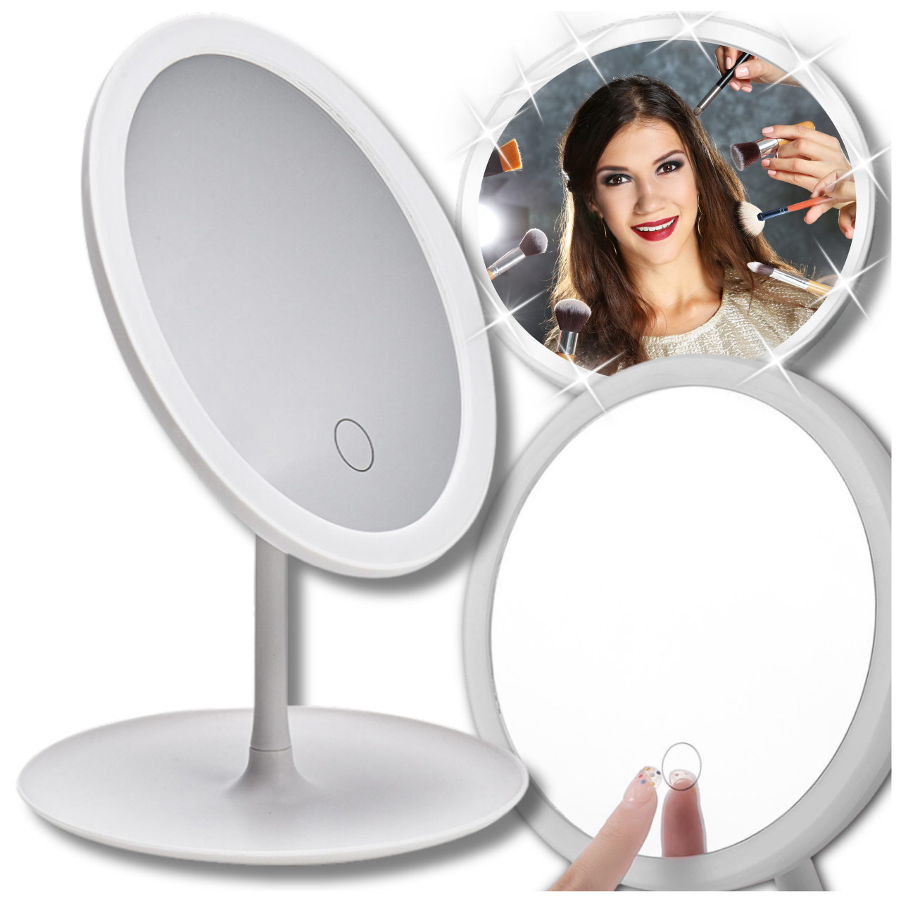 Round LED Makeup Mirror with 3 Light Modes, Rechargeable, White