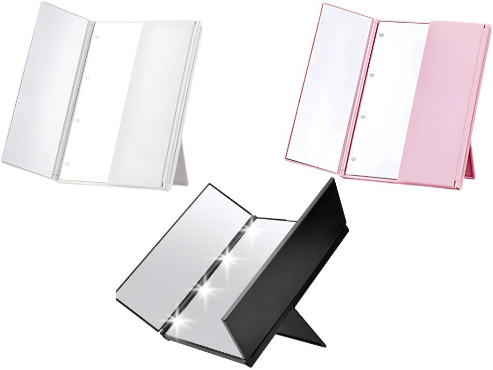 Foldable Makeup Mirror with LED Lights and Stand (3)