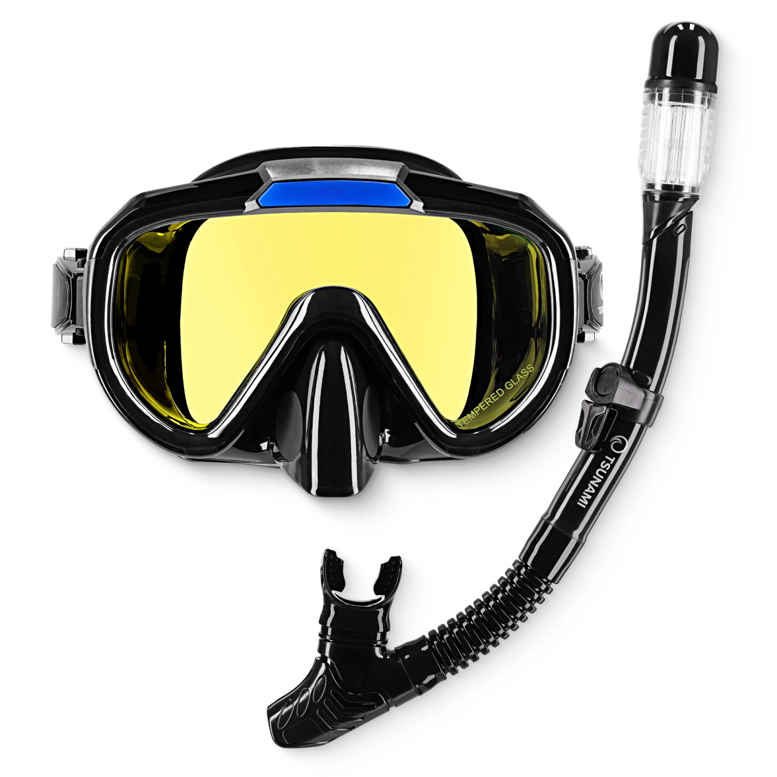 TSUNAMI Snorkel Mask and Snorkel Set for Adults, black