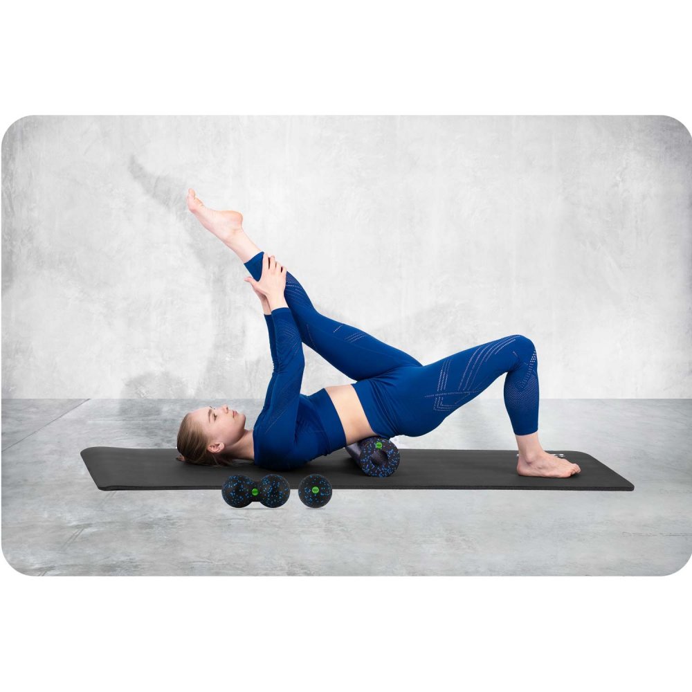 Neo-Sport Exercise Roller Set with Massage Ball & Double NS-998 Black-Blue (2)