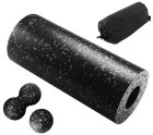Yoga Massage Roller + Massage Double Fascia Ball + Massage Motion Ball Set, Black-White