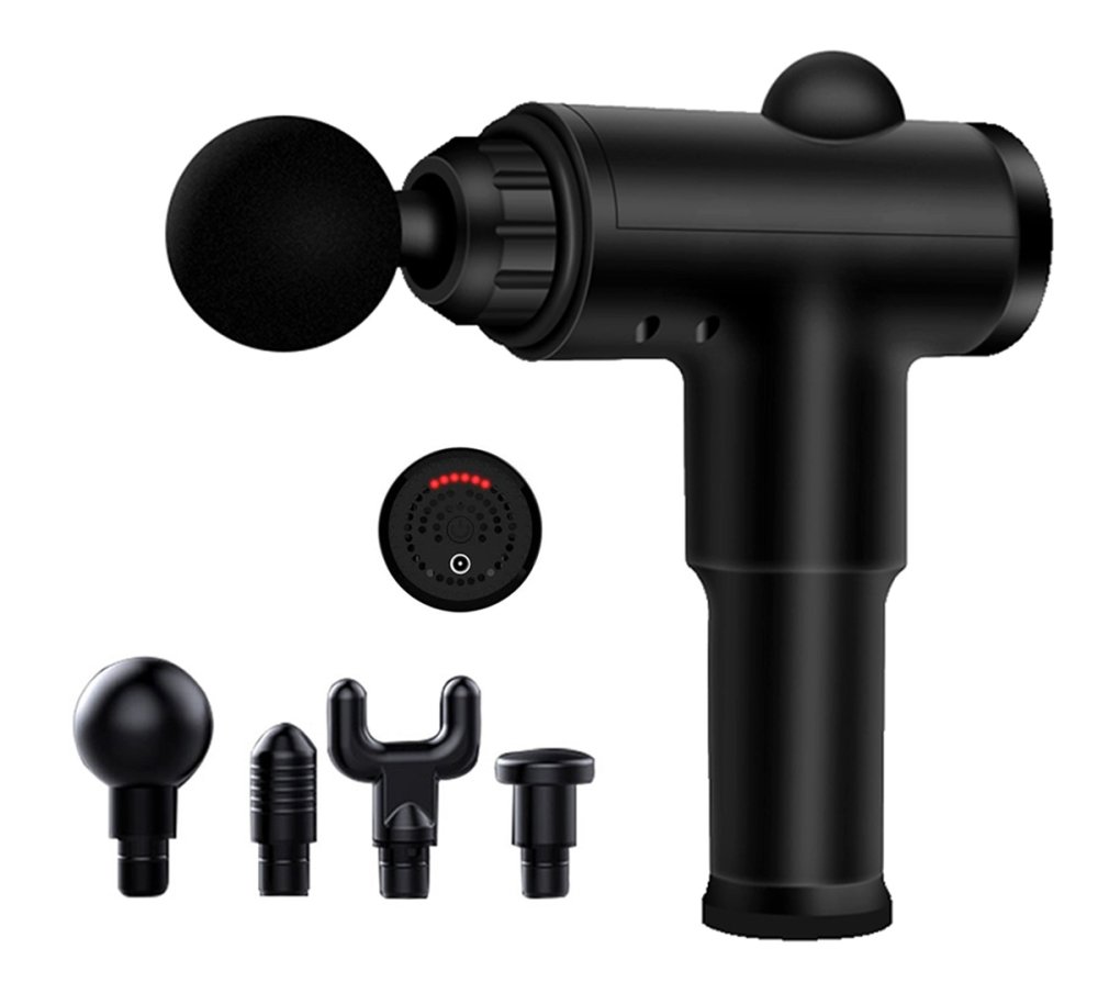 Relaxing Wireless Muscle Massager Pistol Device with Massage Heads, Black (6)