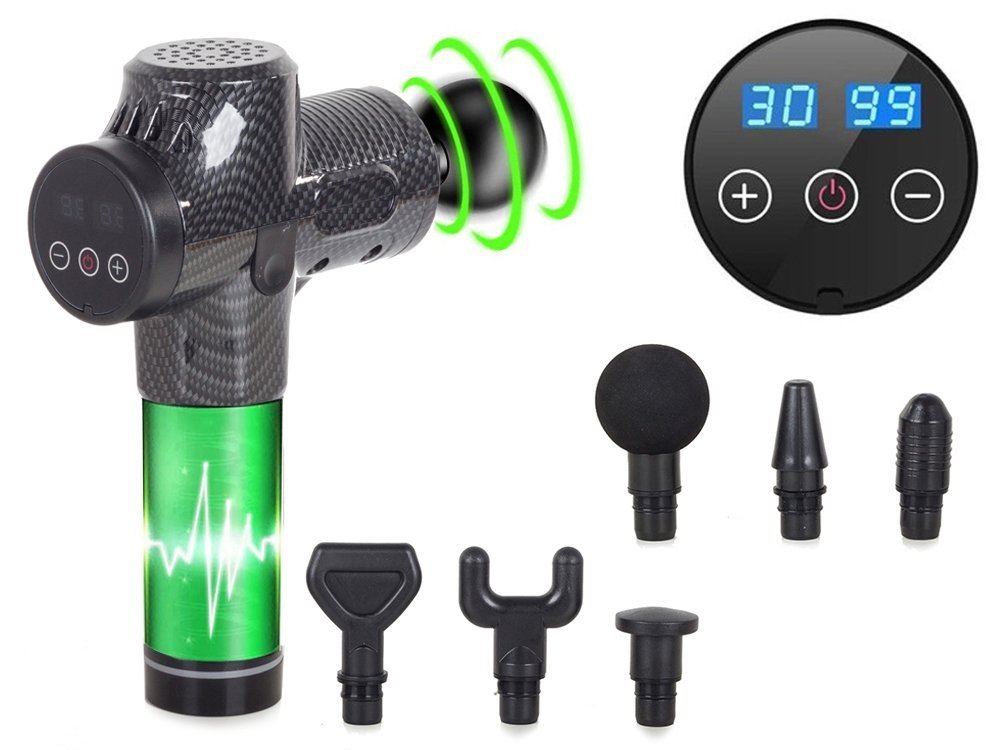 Relaxing Muscle Massager Pistol with 6 Nozzles Wireless Massage Device with Display, Carbon (5)