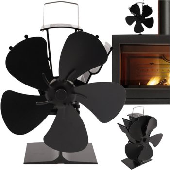 Kaminer 5-Blade Heat Powered Stove Fan 26206 for Fireplaces, Black