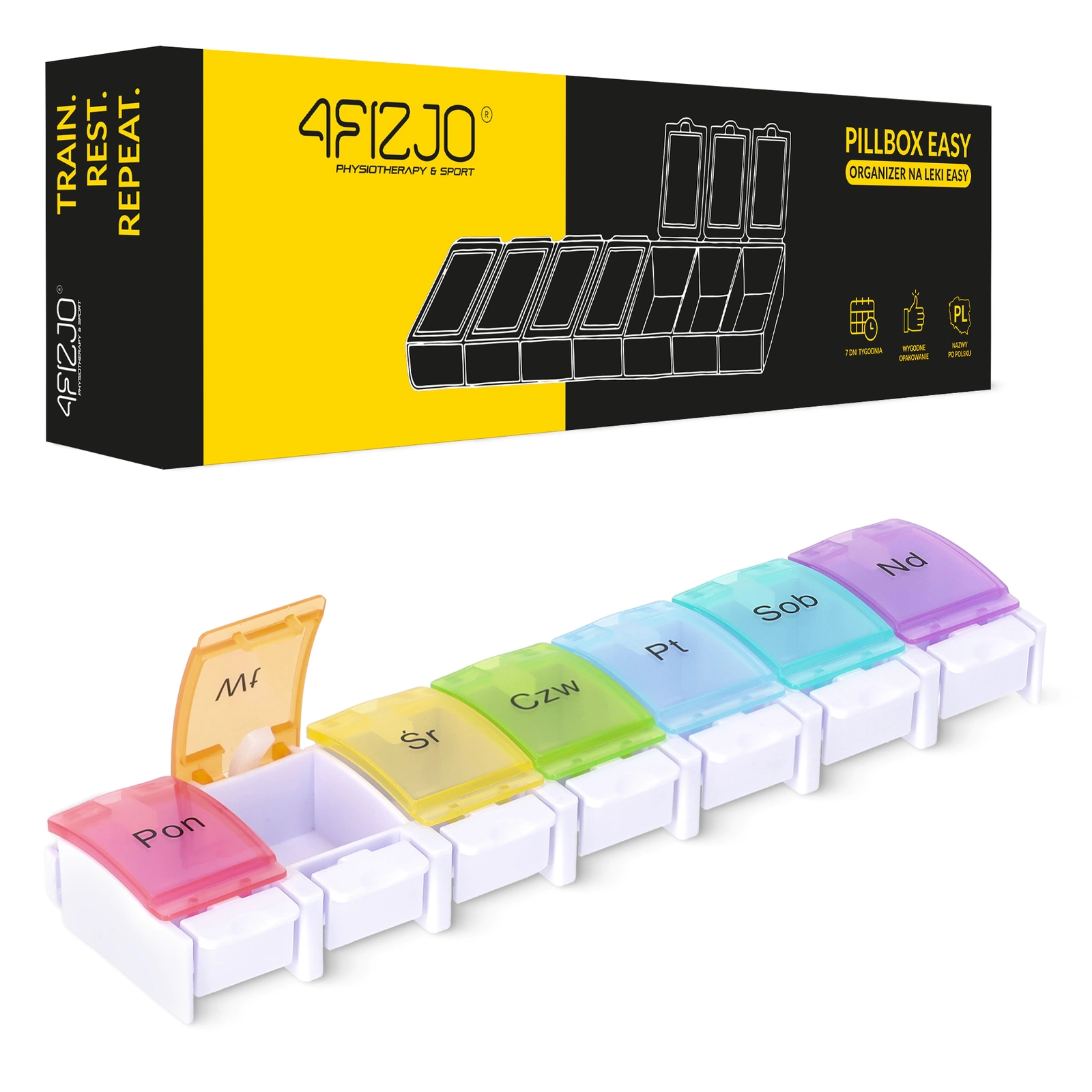 Weekly Pill Organizer 7 Day 4FIZJO EASY Pill Box Case, Multicolor