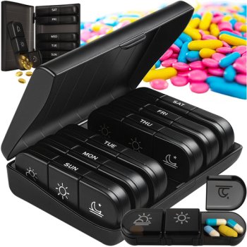 7 Day Pill Organizer 3 Times a Day Ruhhy 26346, Black